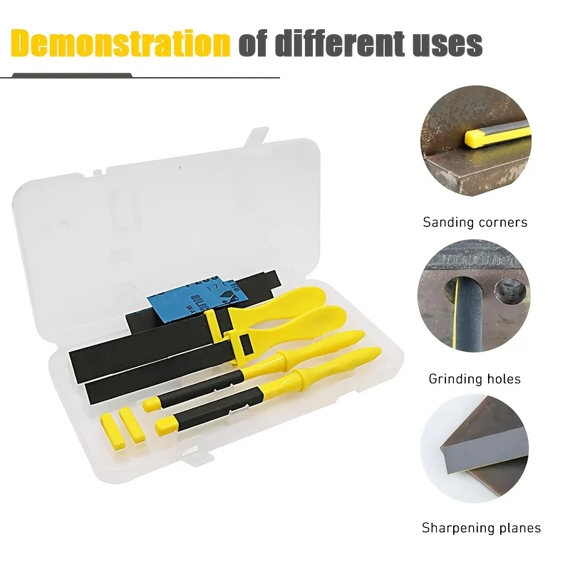 

4PCS Sanding Stick Set with Flat Round Square Heads Durable Handheld Sandpaper Clamps for Jewelry Polishing Grinding Repair Tool