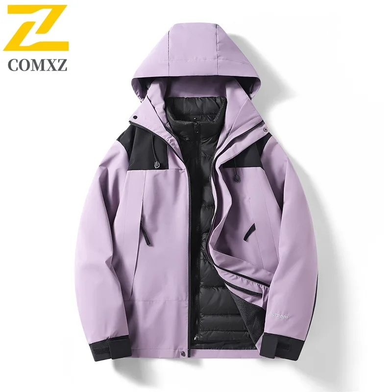 COMXZ 2025 Men Mountain Down Jacket  Waterproof Windproof Warm Insulated Detachable Hood Outerwear Outdoor Sport Quilted Jacket