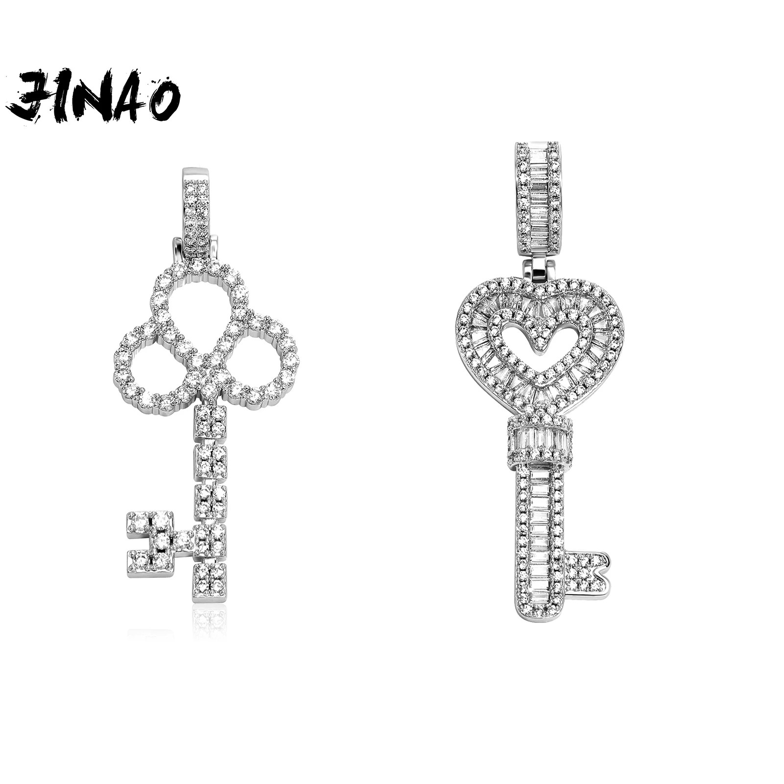 JINAO 2022 NEW Two Styles Design Key Pendants High Quality Ice Cravejado AAA+ Cubic Zircon With 4mm Tennis Chain Jewelry