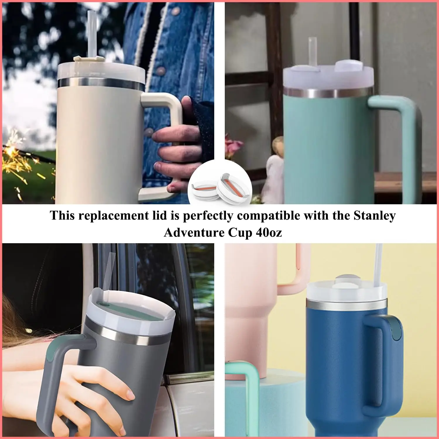 For Stanley Cup Cover Spill Proof Splash Resistant Tumbler Stainless Steel Car Mug Handle Straw Tumbler Lid Compatible Stainless