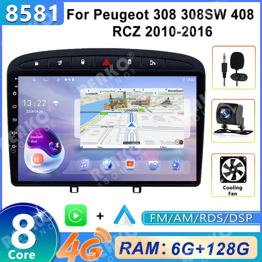 REAKO Android Car Radio for Peugeot 408 308 308SW 2007-2016 Multimedia Video Player Navigation GPS Carplay Auto 4G Stereo 2Din