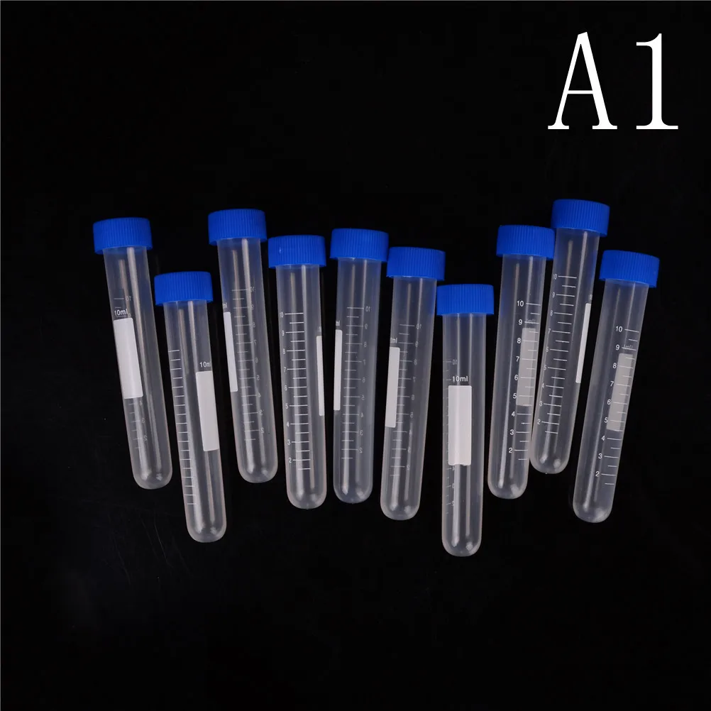 10X 10ml Plastic Centrifuge Test Tube Vial Container Self Standing Screw Cap