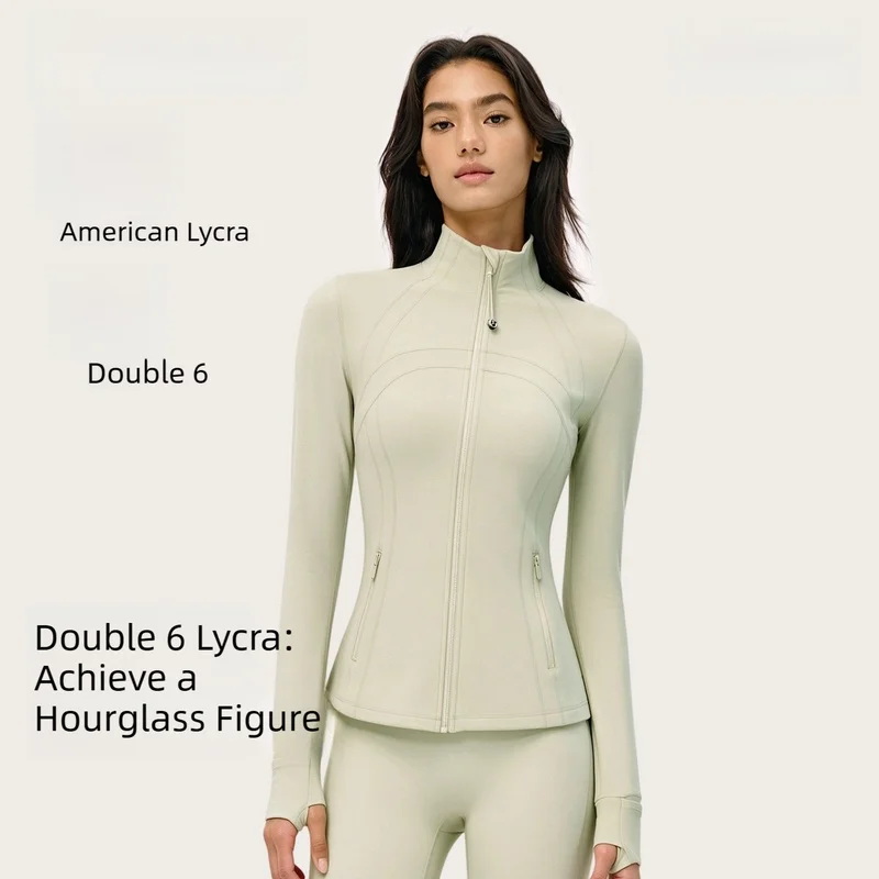 Women High‑End Sports Jacket Stand Collar Waist‑Tight Slim Long Sleeve Yoga Top Pilates Fitness Workout Gym Sports Coat