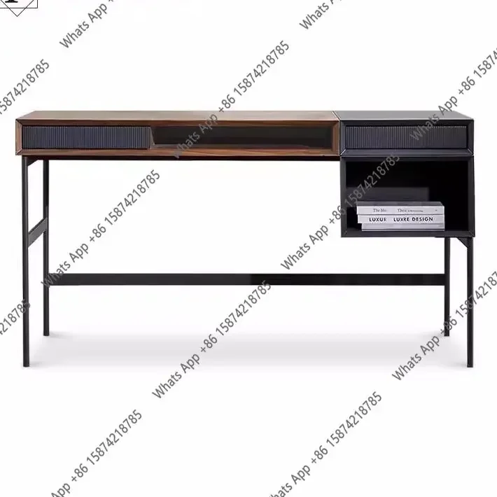 ff Nordic modern study home solid wood computer desk Italian minimalist black walnut desk