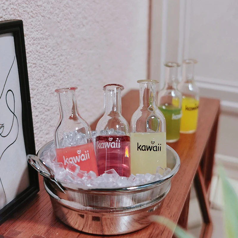 Conjunto de 3 Peças 1/12 Mini Frutas, Legumes e Garrafa de Bebida para Casa de Bonecas, Decoração de Cena de Cozinha em Miniatura, Brinquedos de Faz de Conta