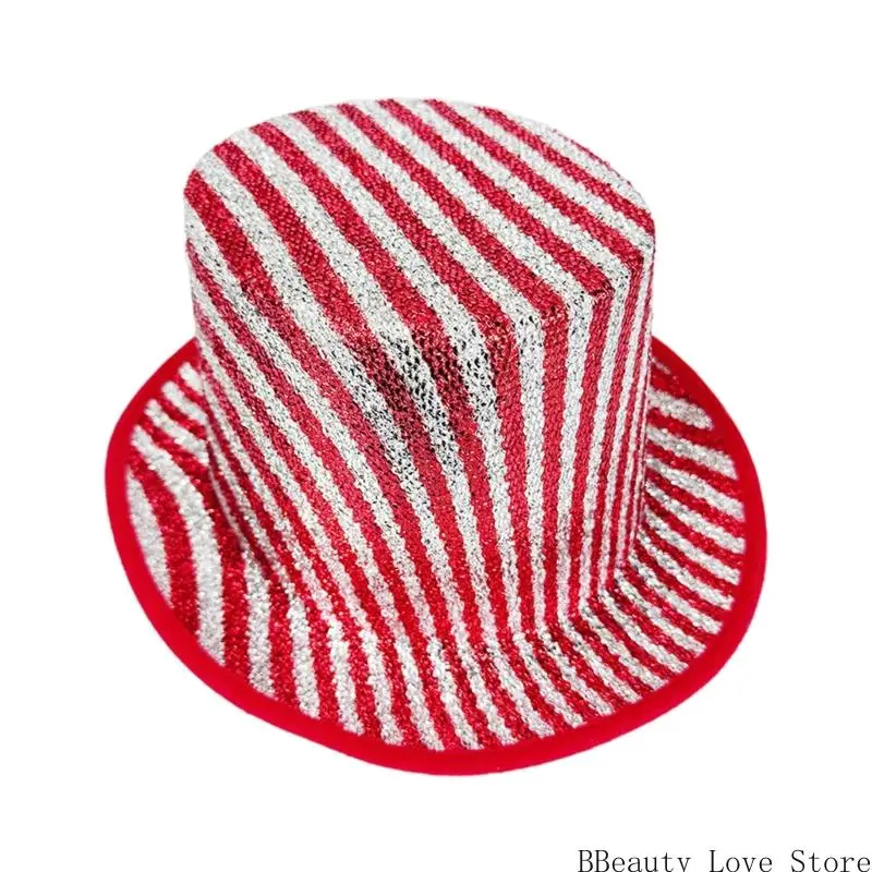 Stripe Top Hat Magicians Party Costume Glitters Fabric Adult Cosplay Hat