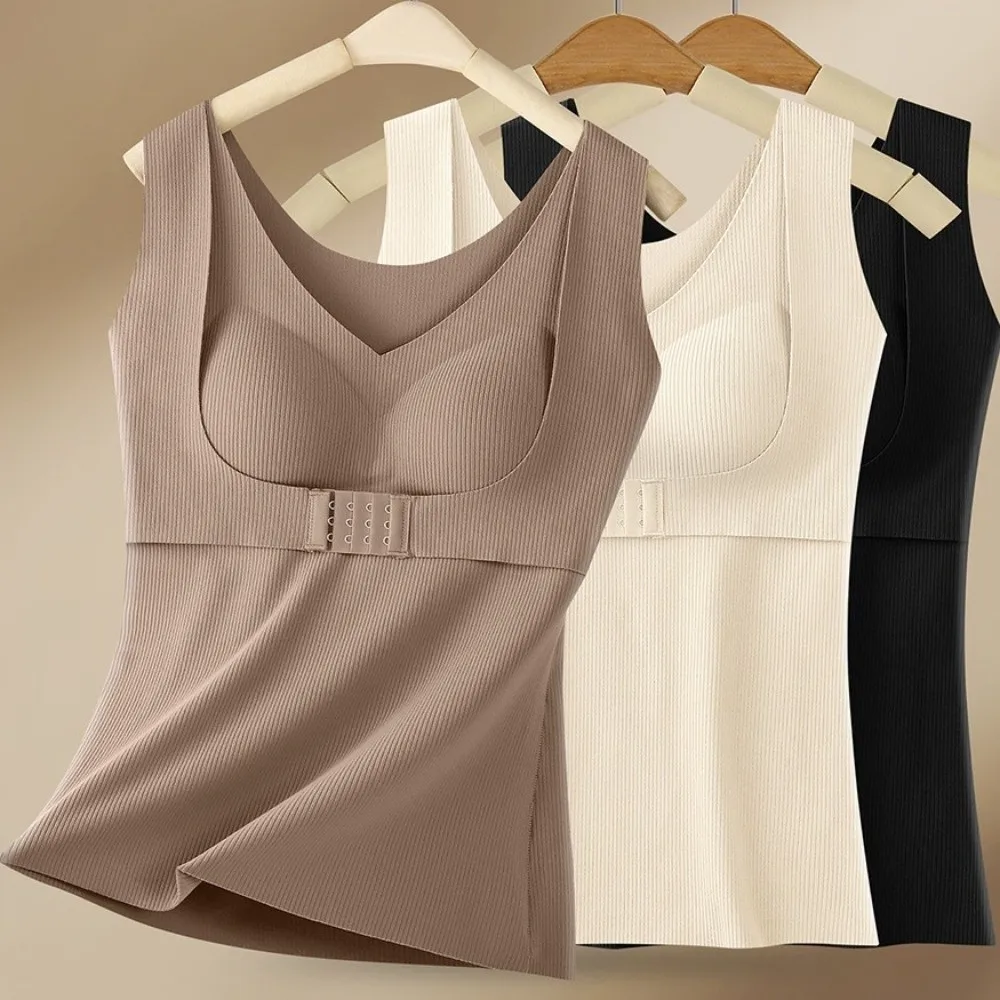 ملابس داخلية حرارية للتخسيس بدون أكمام مع أكواب مبطنة ملابس داخلية حرارية مخملية من الصوف للبطن #3