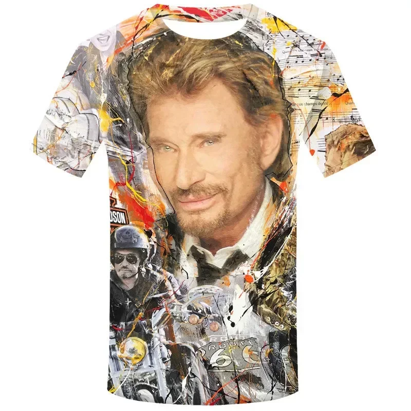 France Singer Johnny Hallyday 3D Print Summer Men's O-Neck T-shirt Casual Short Sleeve Oversized T Shirts Fashion Men Clothing