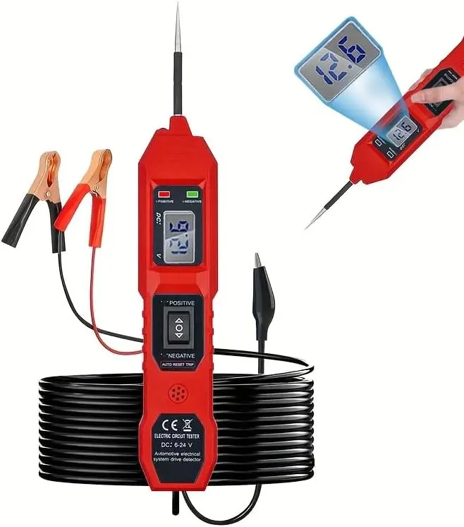 

Power Circuit Probe Tester 6V-24V DC, LED Test Light with LCD, Short Circuit Finder, 14.7FT Cable