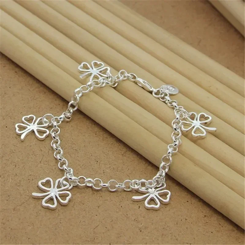 SAIYE New 925 Sterling Silver Bracelet Four-Leaf Clover Snake Bone Bracelet For Woman Charm Jewelry Gift