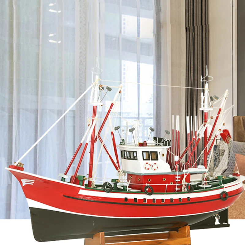 Large Wooden Boat Fishing Boat Smooth Sailing Boat Handmade Model Decorations Furnishings