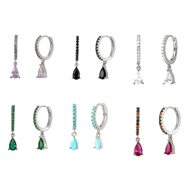 Fashion Multicolor Zircon Water Drop Small Hoop Earrings for Women Stainless Steel Pendant Piercing Earring New Arrival 2023