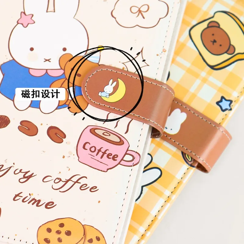 Kawaii Miffy A5 Leather-faced Pu Loose-leaf Hand Book Magnetic Suction Level Notepad Notebook Four Square Card Book