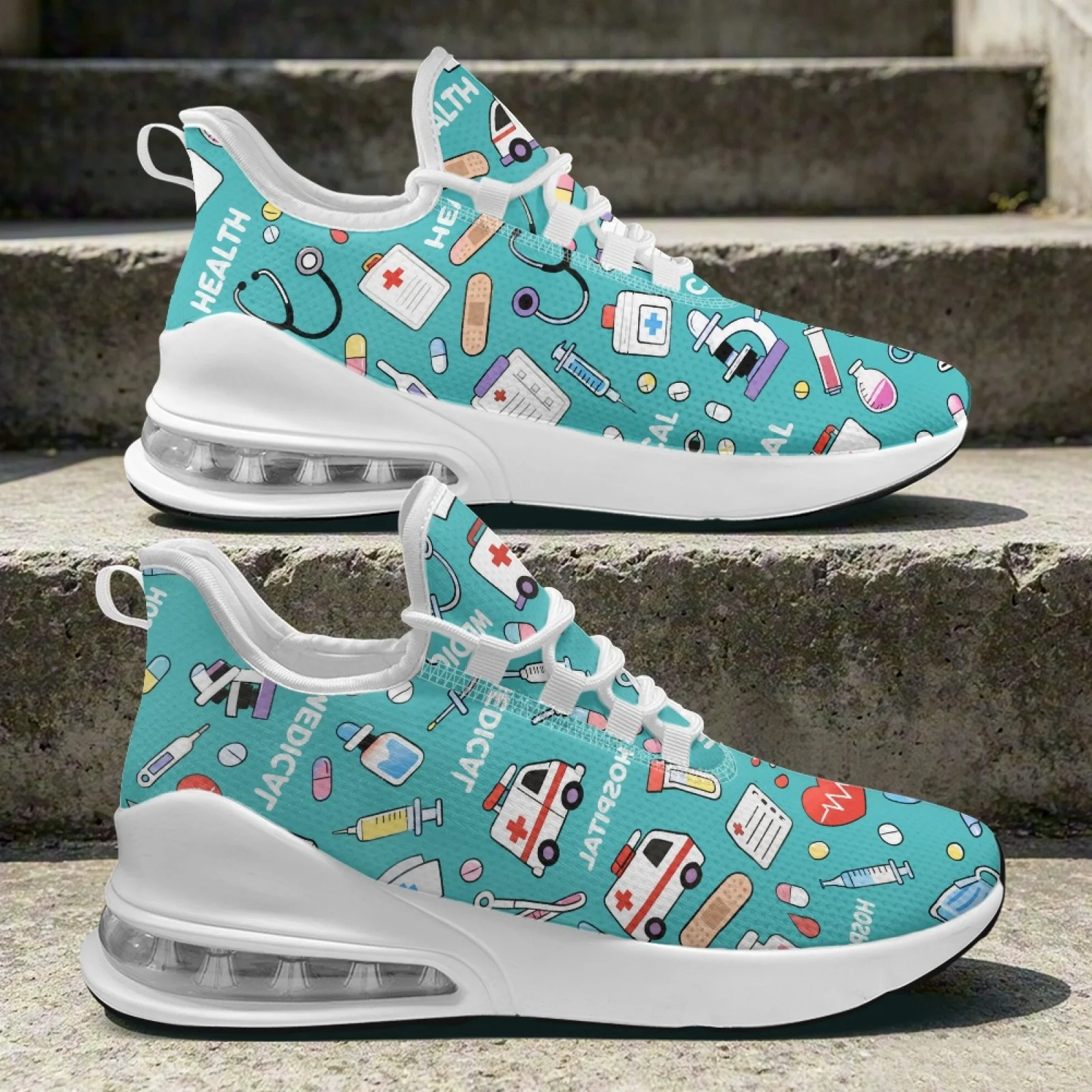 PENSTROLL Medical Tool Print Summer Nurse Shoes Mesh Walking Shoes for Workout Running Breathable Casual Sports Sneakers
