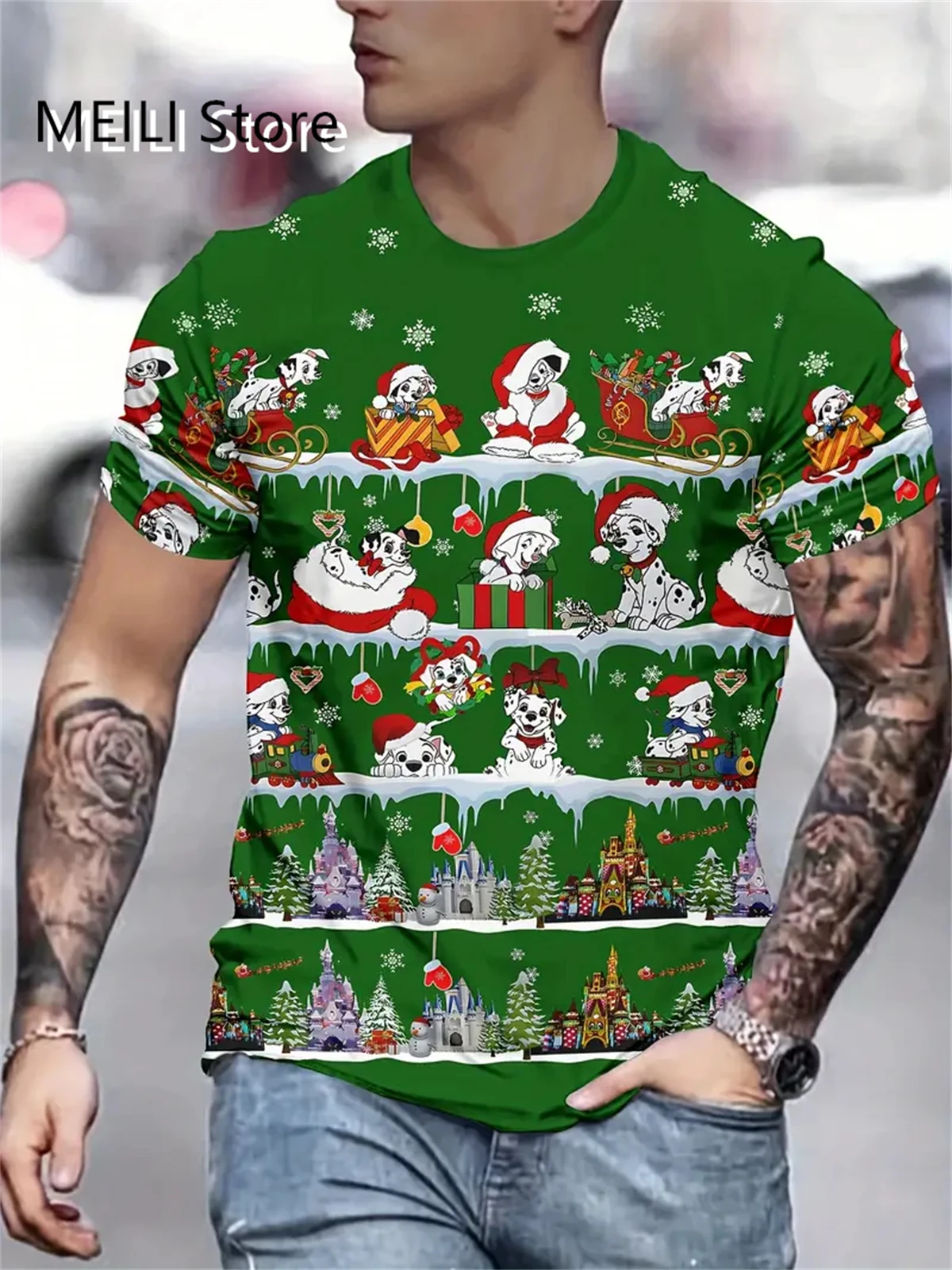 Cartoon Christmas Elk Printed Men's T Shirt Casual O-neck Short Sleeve Tops New Year Party X'mas Clothing Fashion Loose Men Tees