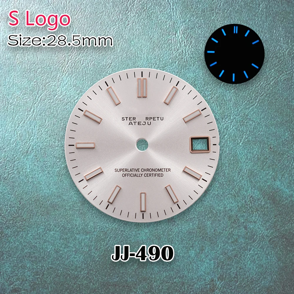 28.5mm S Logo New Sun NH35 Log Dial Fit NH36 Movement Ice Blue Luminous Quality-Delicate Watch Modification Accessories