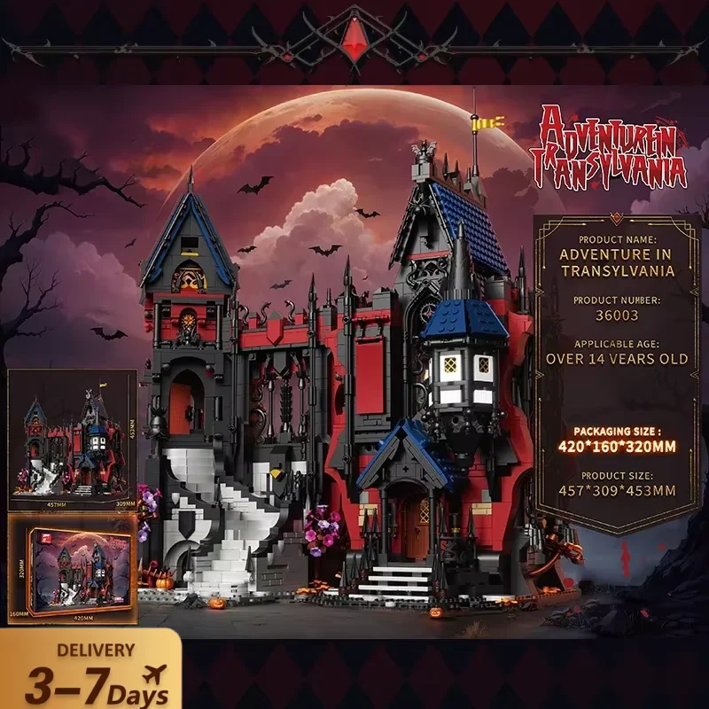 Klemmbausteine Vampir-Mittelalter-Schloss Baustein-Set, Filmstadt-Architektur, Modulares Montagemodell, Ziegelstein-Dekoration, Kreatives Spielzeug, Geschenke für Erwachsene, 3900 Teile