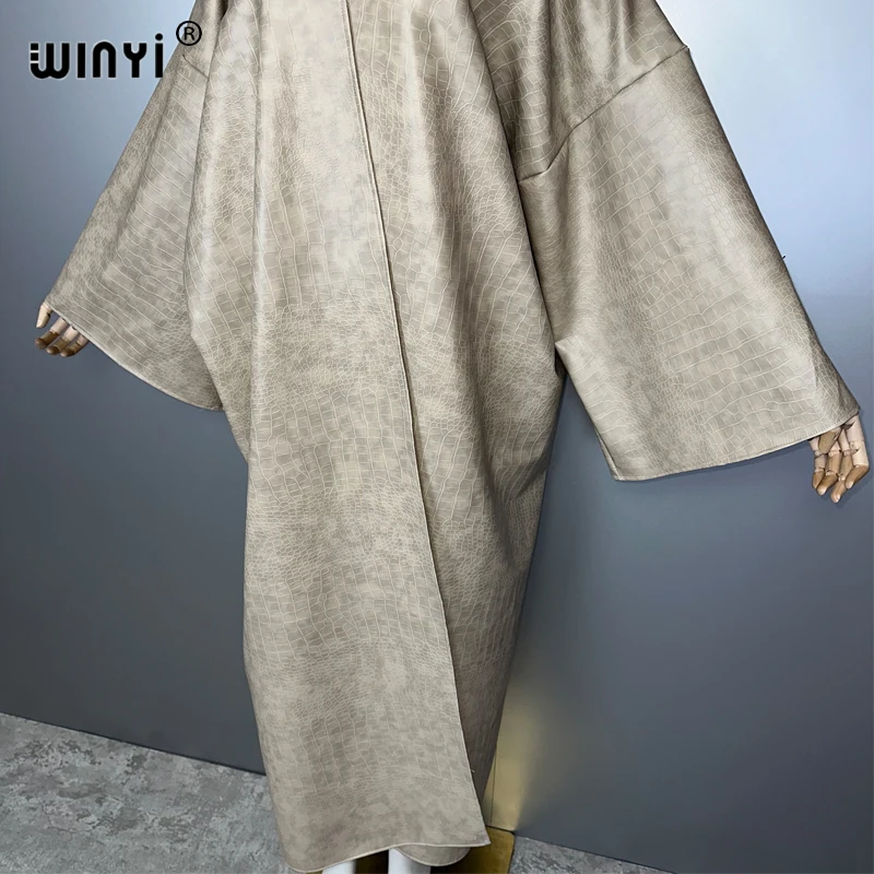 WINYI Winter Women Artificial leather cardigan Long Coat muslim woman dresses robe abaya dubai luxury Middle East Female KIMONO