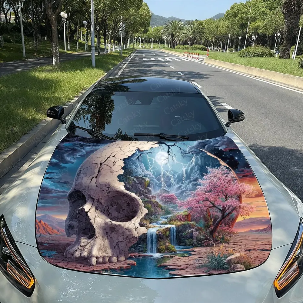 

Skull Fusion Landscape Car Hood Packaging - PVC Vinyl Stickers, Car Graphic Cover Stickers, Fashionable Truck Accessories, Vehi