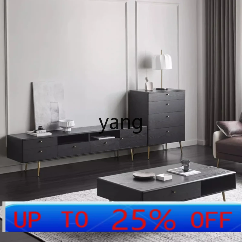 

LMM Solid Wood Coffee Table and TV Cabinet Set, Light Luxury Modern Simple Retro Black