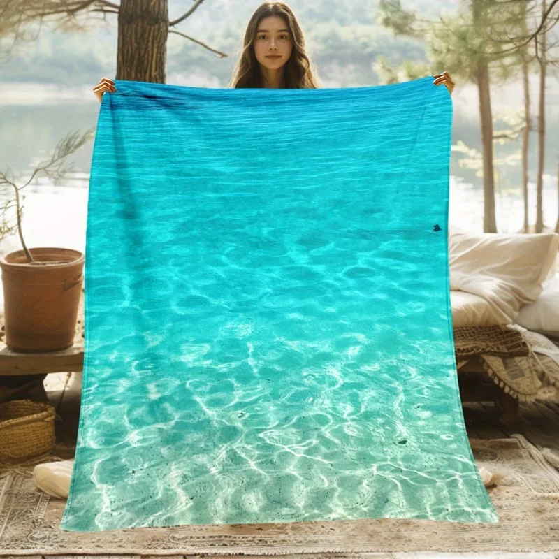 Turquoise Ocean Blanket 1pc Turquoise Ocean Waves Print Flannel Throw Blanket Lightweight All Season Soft Bedspread
