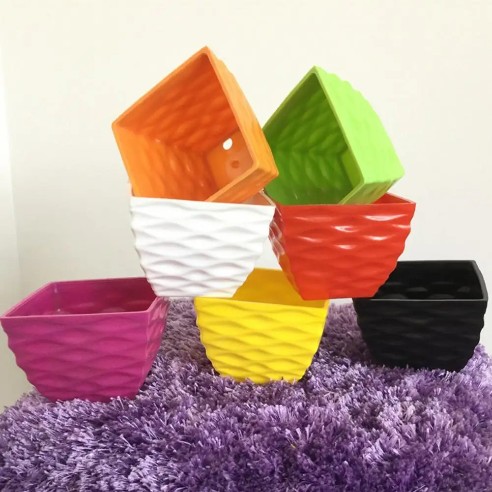 2Pcs Thick Flower Pots Planters Pot Trays Plastic Flower Vase Desktop Ornament Square Succulent Plants Container Garden Supplies