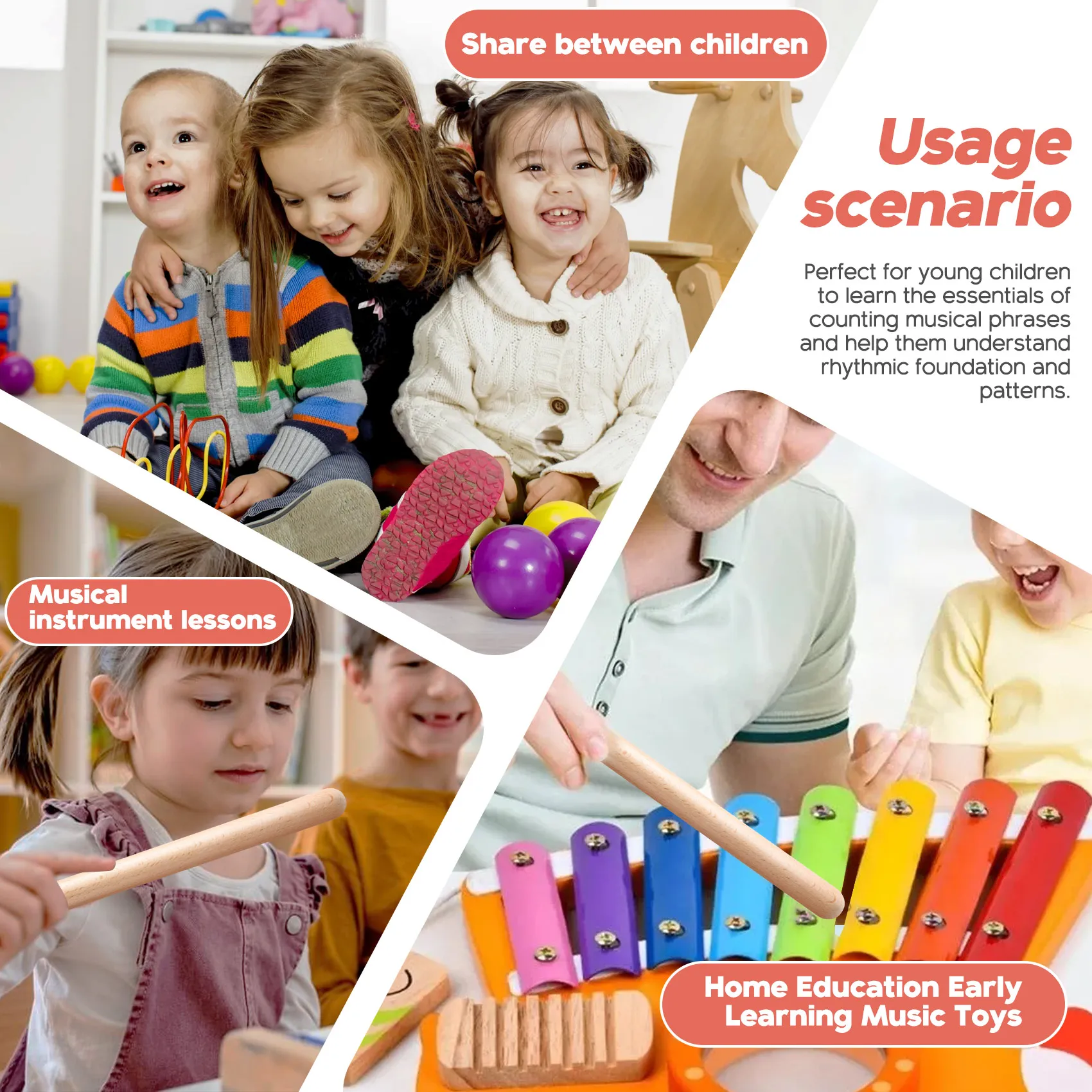 8 pares de claves de madera clásicas instrumento de percusión Musical palos de ritmo de madera dura Natural palos de ritmo de percusión niños Mus