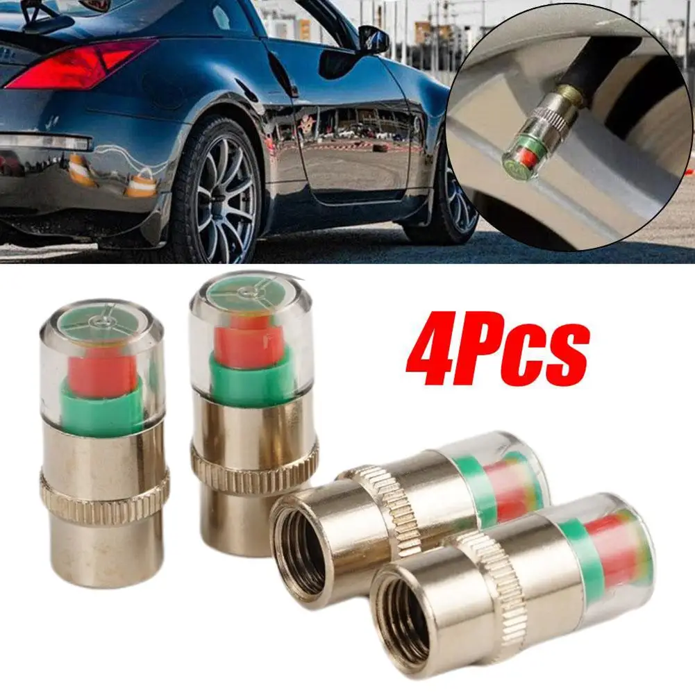 4Pcs Car Tire Pressure Indicator Indicator Alert Monitoring Tool Tyre Cap External Valve Detection Air Pressure Gauge