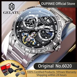 GELATU 6020 Automatic Mechanical Men's Watches 24 Hours Chronograph Moon Phase Waterproof Skeleton Flywheel Original Wristwatch