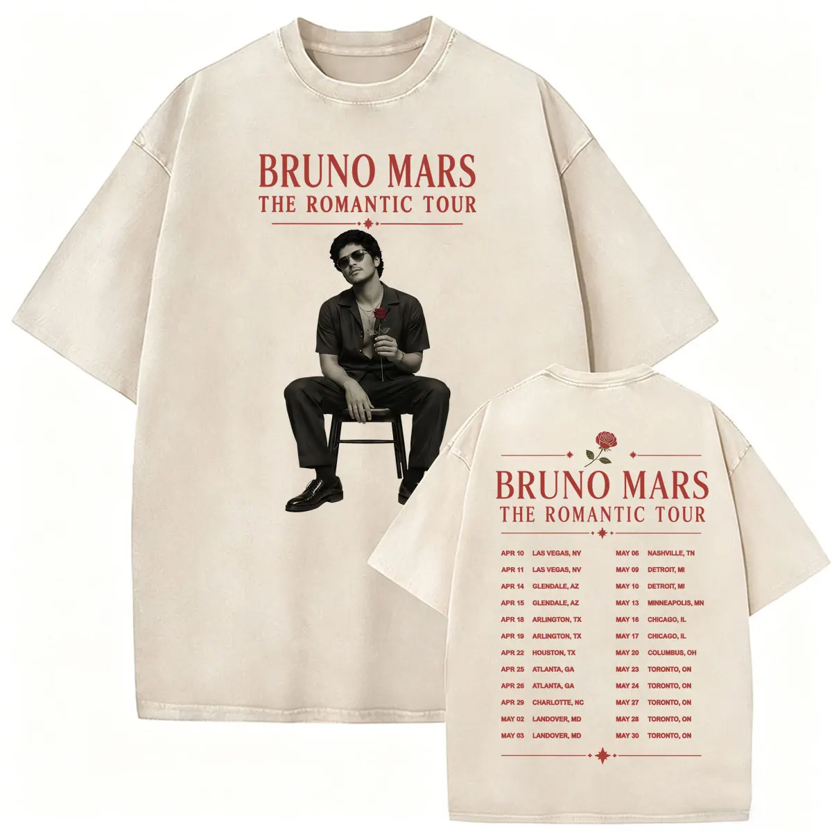 Vintage Washed Bruno Mars Rose Romantic Tour Graphic T-shirt Men Women Hip Hoppunk Pop Music T Shirts Summer Tops Casual T Shirt