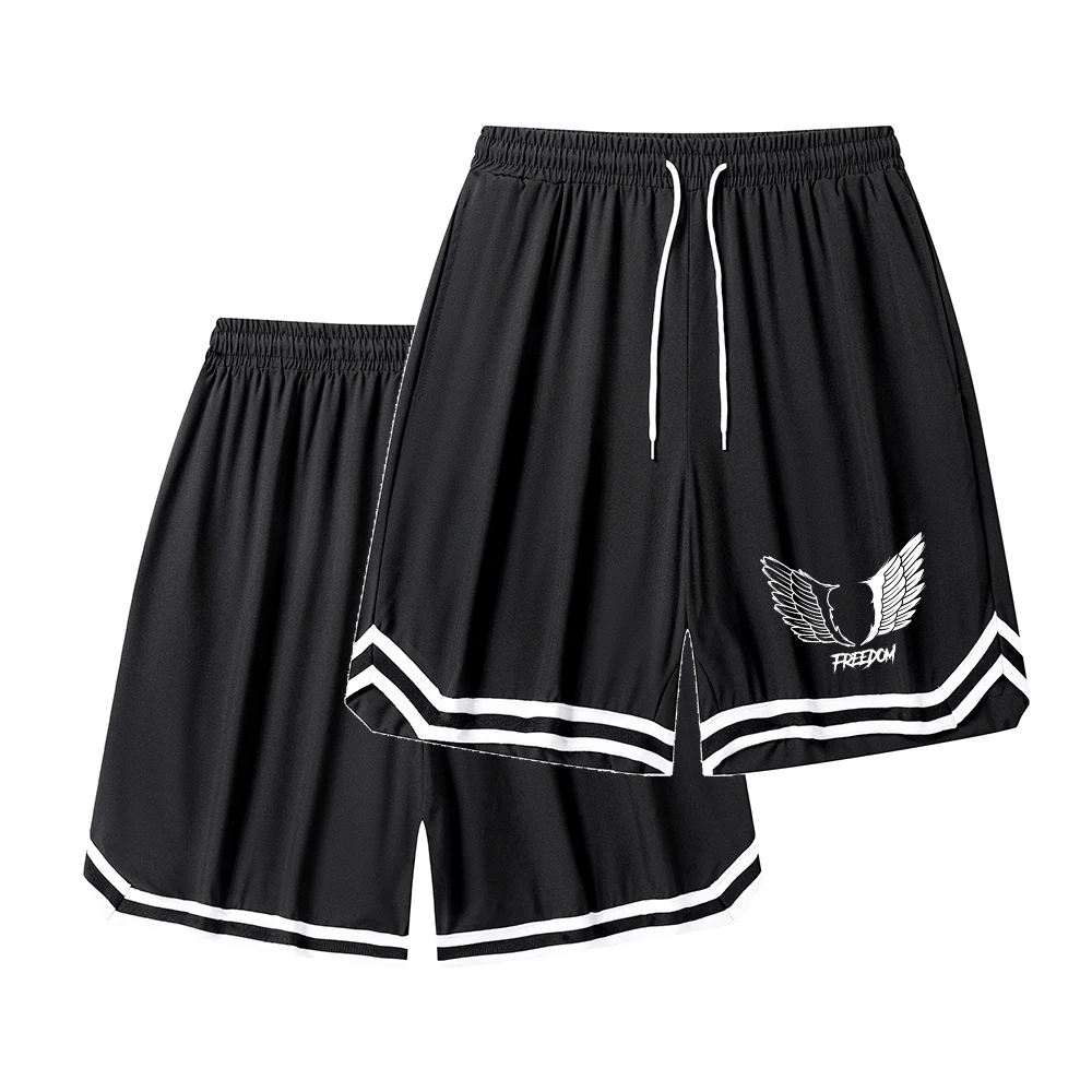 

Men's Summer Breathable Basketball Shorts with Wing Print and Color-Blocked Stripes Loose Fit Sporty and Casual Five-Point Pants