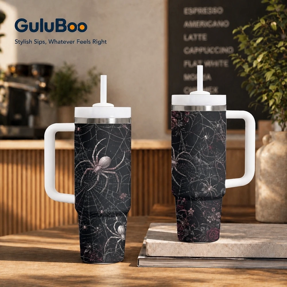 Dark Gothic Spider Web Vacuum Flasks 40oz Stainless Steel Insulated Tumbler With Handle & Straw Leakproof Travel Mug