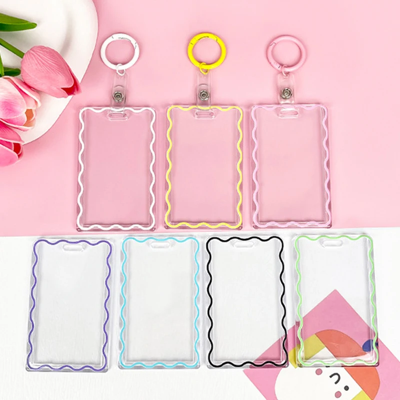 Korean Acrylic Card Holder Idol Card Holder Pendant Keychain ID Bus Cards Protector Keyring Card Sleeve Creative Stationery