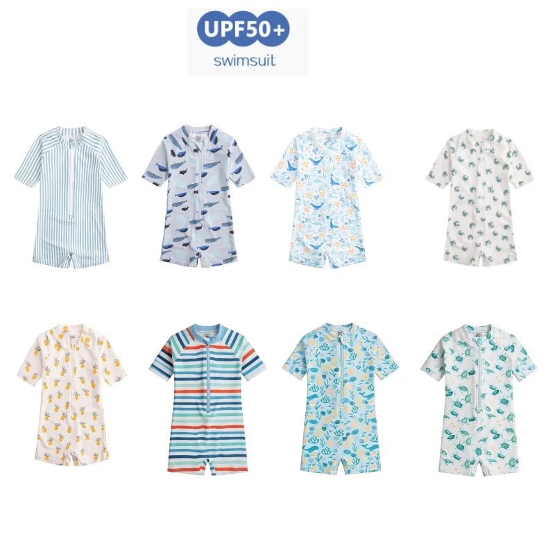Boys' Sun Protection One-piece Swimsuit, 2026 Summer New Cartoon Fashion Quick Drying Beach Wear For Boys And Girls, Swim Cap