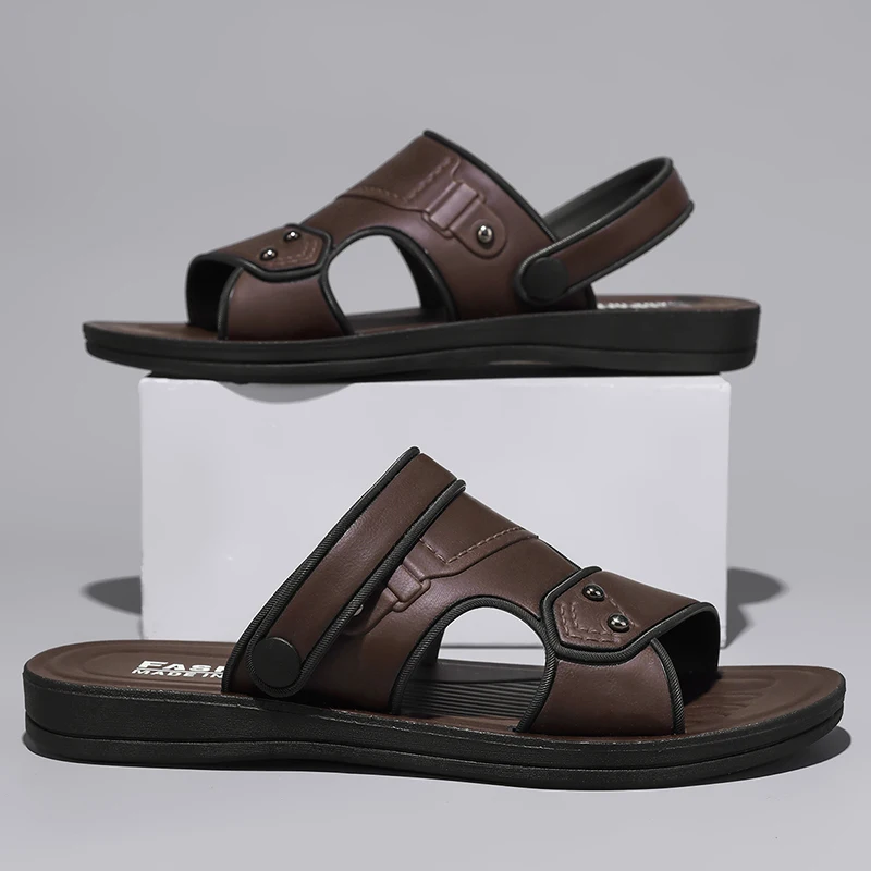 

Men's Sandals Summer Casual Leather Sandals Male Fashion Beach Shoes For Men Outdoor Flat Slippers Men