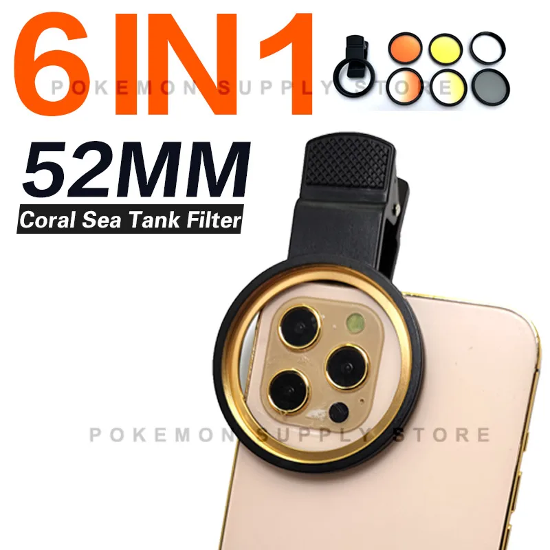 

Aquarium Lens 52mm 6-in-1 Set Fish Tank Phone Yellow Filter For Reduce Yellow light Coral Reef Aquarium Photography For iphone