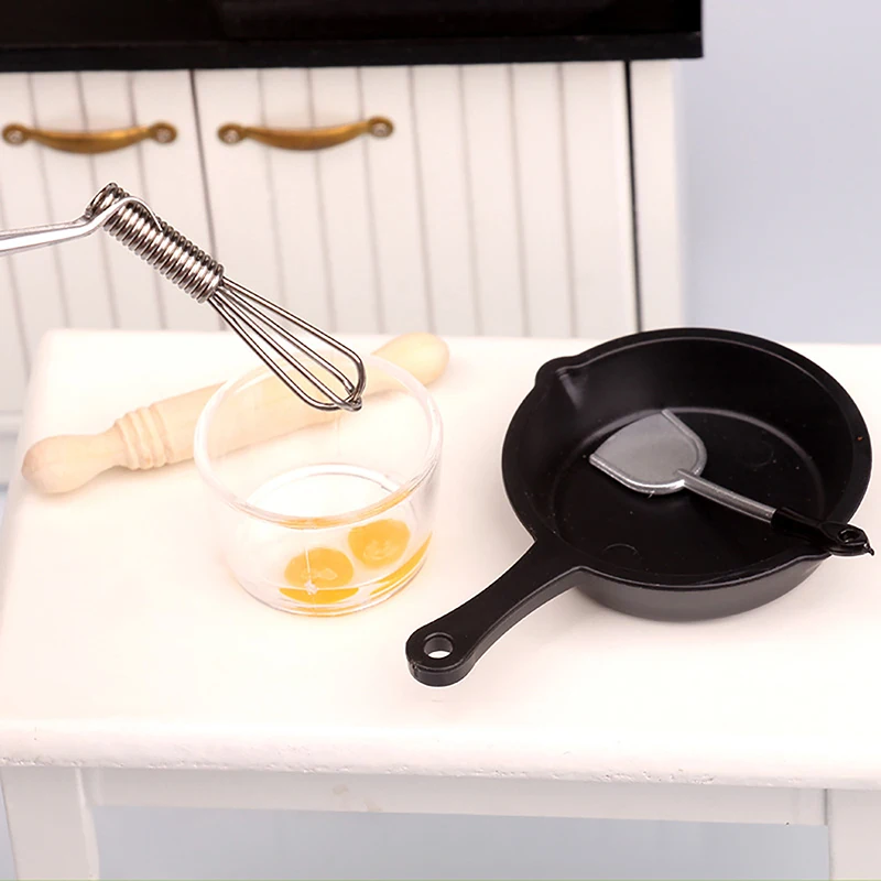 5Pcs/Set 1:12 Dollhouse Miniature Kitchenware Pan Rolling Pin Spatula Egg Beater Bowl Model Kitchen Utensils Decor Toy. - view 3