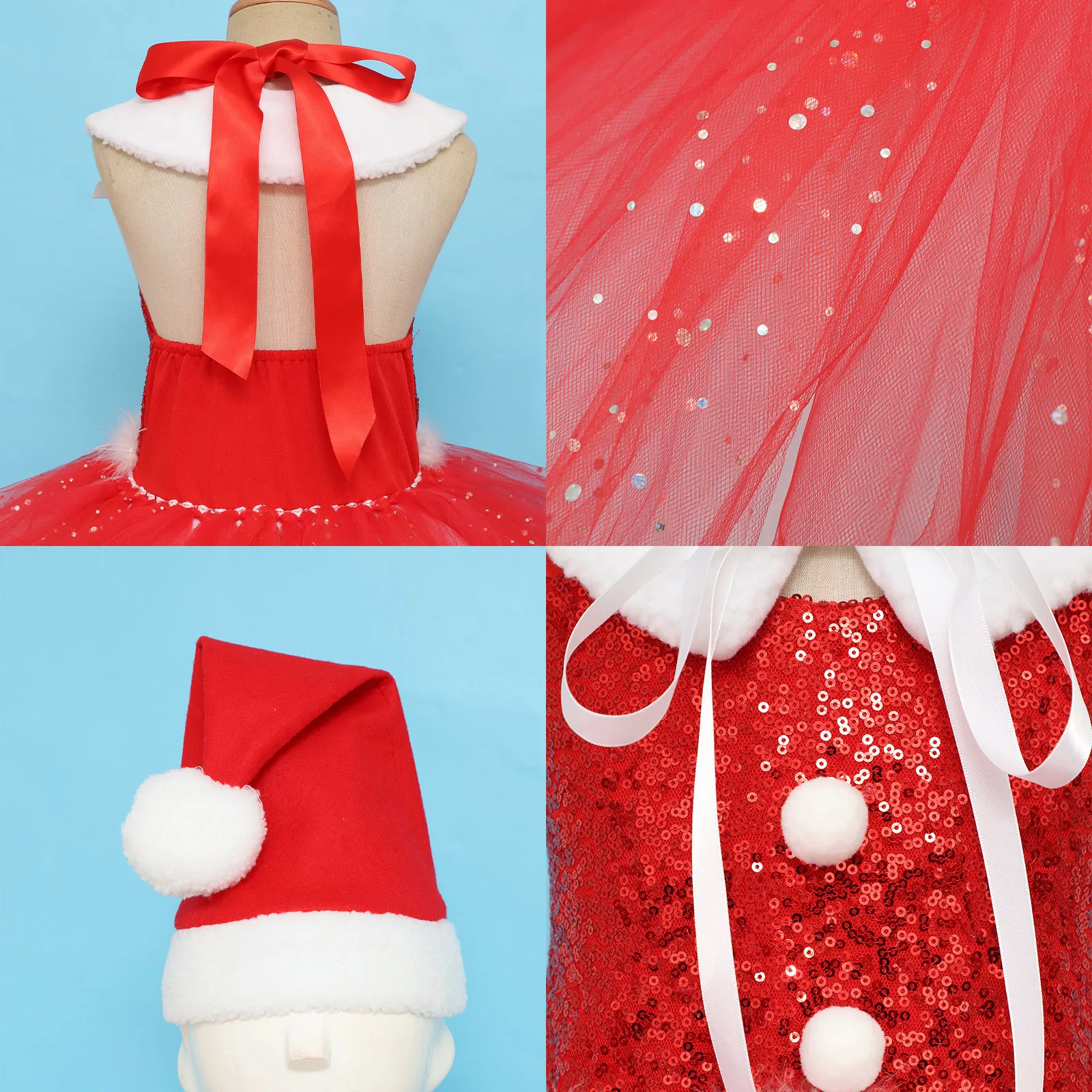 Robe tutu de ballet de Noël pour enfants, costume de cosplay du père Noël, patinage, danse, justaucorps, vêtements de danse pour filles