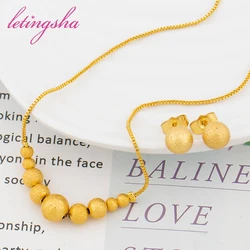 Dubai Gold Color Small Beads Necklace Earrings Set Women Copper 18K Gold Plated Jewelry Trend Fashion Wedding Jewelry Party Gift