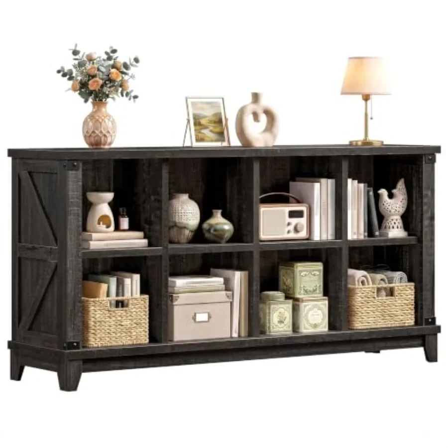 Farmhouse Storage Organizer for Living Room: Wooden, White, Rustic Charm with Ample Shelving and Hidden Compartments