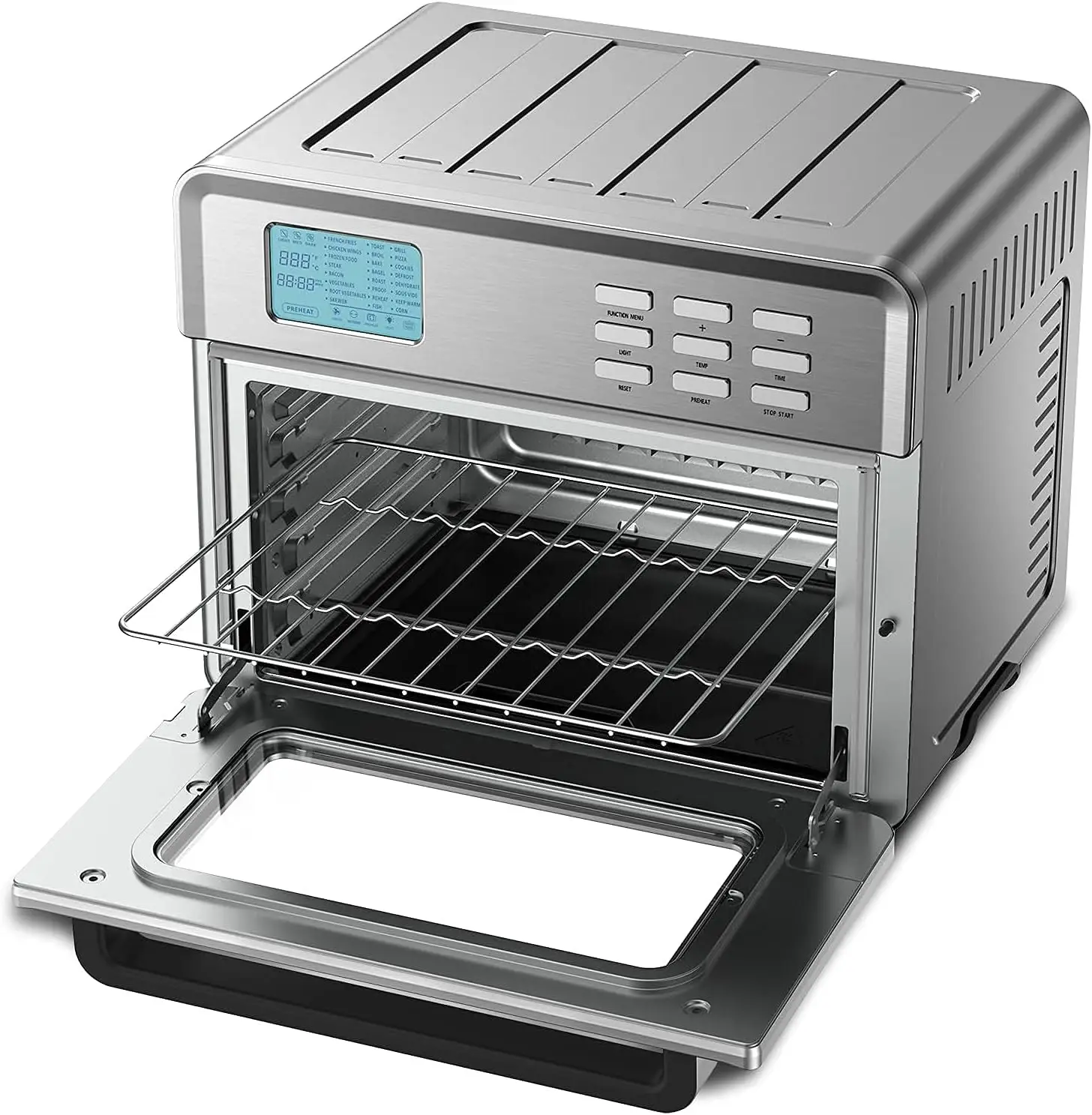 Forno de fritadeira a ar de grande capacidade em aço inoxidável, torradeira multifuncional, 360 circulação de ar, 26,8 QT, 24 em 1