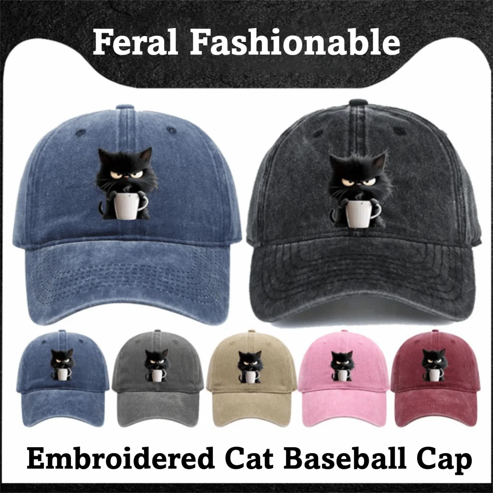 

Embroidery Cat Baseball Cap Adjustable Cool Cat Feral Trucker Hat Lightweight Breathable Duck Tongue Hat Unisex Styles