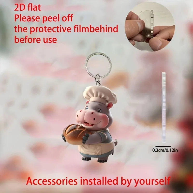 الإبداعية 2D شقة الاكريليك لطيف الشيف فرس النهر سيارة المفاتيح تصميم الملحقات على ظهره سيارة المنزل قلادة الديكور للرجل