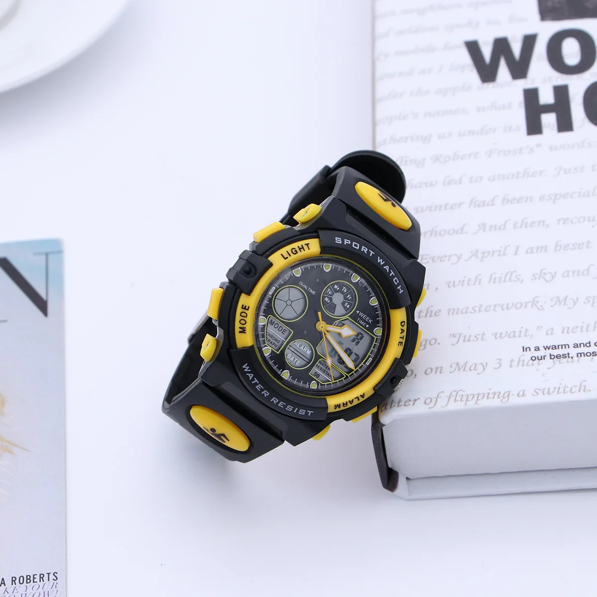 Multifunctional Waterproof Digital Sports Watch Yellow Durable Outdoor Electronic Wristwatch Stopwatch Countdown Alarm