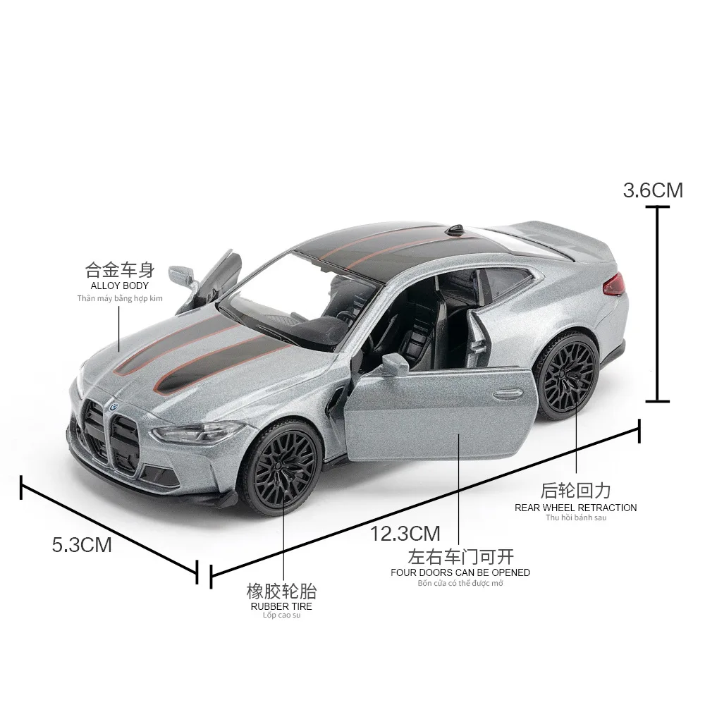 1/36 BMW M4 CSL Alloy Toys Car Model High Simulation Metal Genuine Door Opened Pull Back Function Boys Birthday Gifts Collection