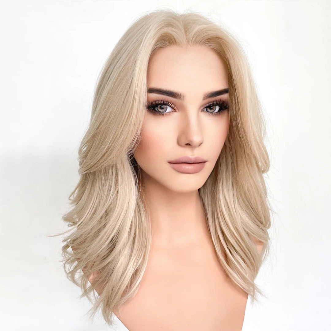 Light Blonde Short Bob Wavy White Women Easy Daily Wear Lolita Synthetic Hair Wigs 13x4 Lace Front Wigs Natural Hairline