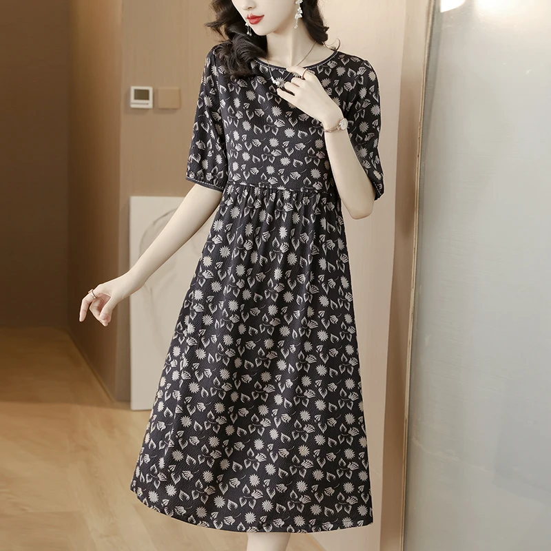 

Floral Midi Elegant Vintage Women Chiffon Dress Casual Summer 2023 V-Neck Korean Fashion Tunieken Evening Prom Party Dresses For