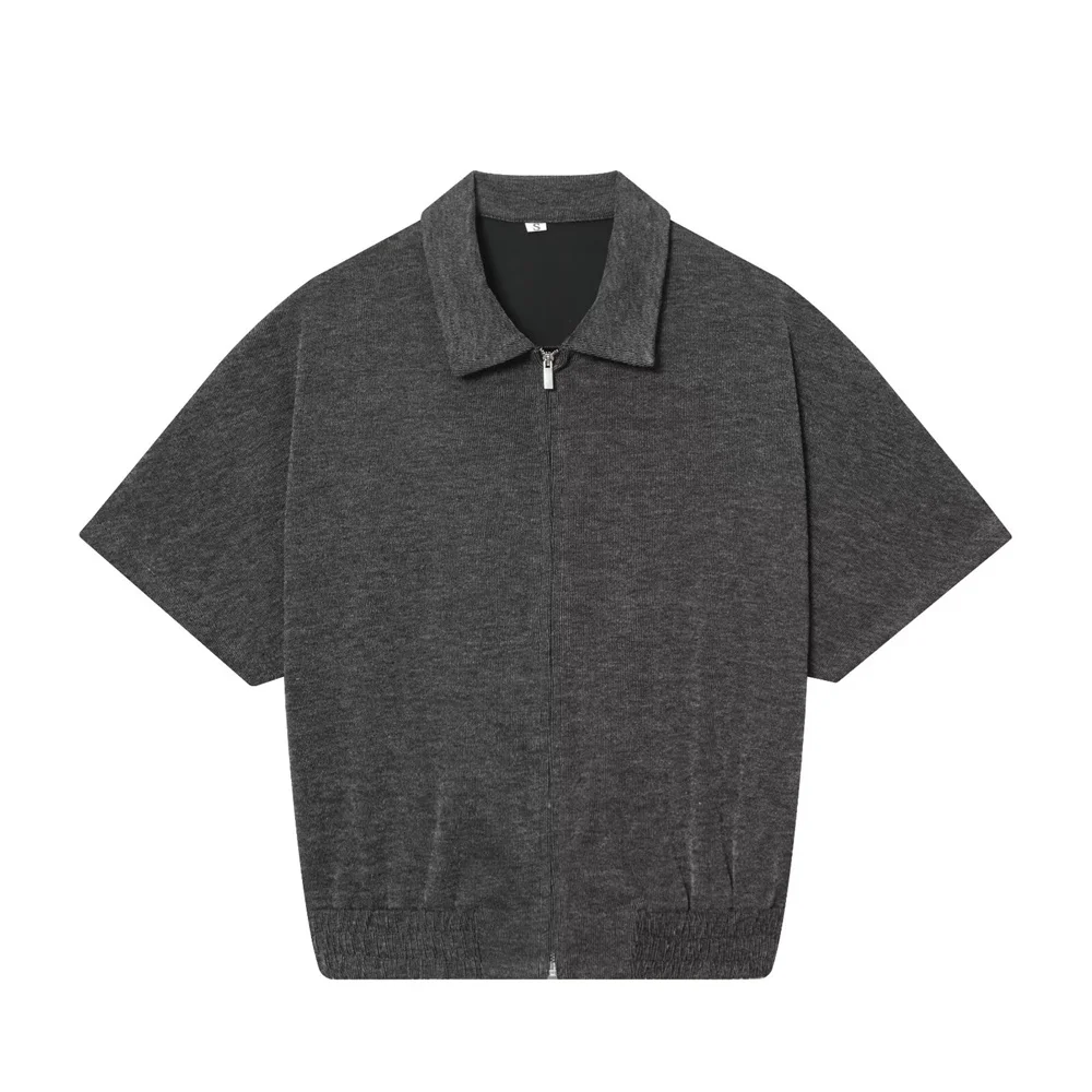 Winter New Women's Fashion Metal Zipper Decoration Flip Collar Short Sleeve Tank Top Mid Waist Soft Wide Leg Pants