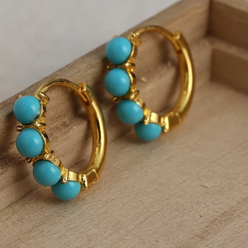 New Gold Color Imitation Turquoise Earrings Retro Fashionable and Elegant Women\'s Festival Party Jewelry Accessories Gifts