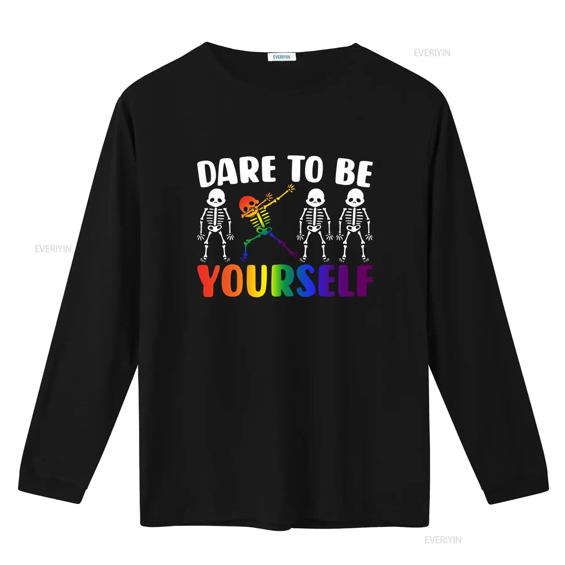 Dare To Be Yourself Rainbow Skeleton T Shirt Lgbt Neurodiversity Autism Mom Acceptance vintage Washed fashion Stretched graphic